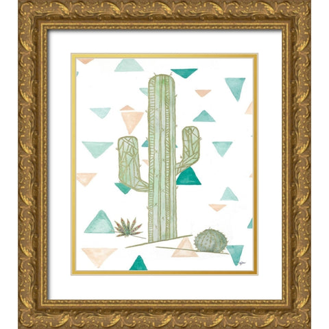 Desert Cactus Gold Ornate Wood Framed Art Print with Double Matting by James, Nola
