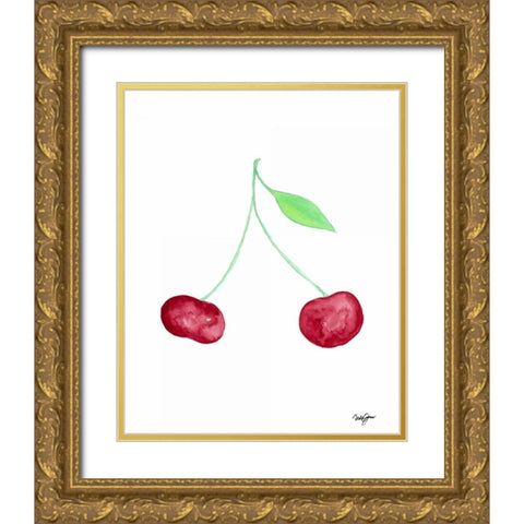 Two Cherries II Gold Ornate Wood Framed Art Print with Double Matting by James, Nola