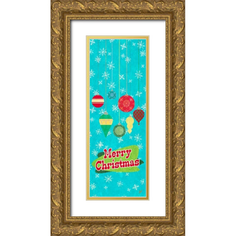Merry Christmas Ornaments Gold Ornate Wood Framed Art Print with Double Matting by Metz, Andi