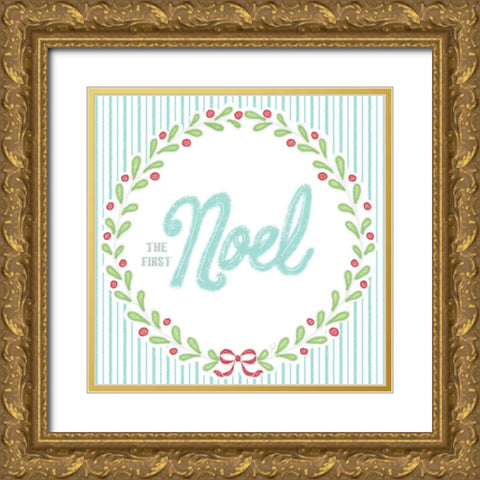 Christmas Wreath I Gold Ornate Wood Framed Art Print with Double Matting by Metz, Andi