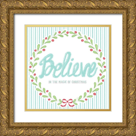 Christmas Wreath II Gold Ornate Wood Framed Art Print with Double Matting by Metz, Andi