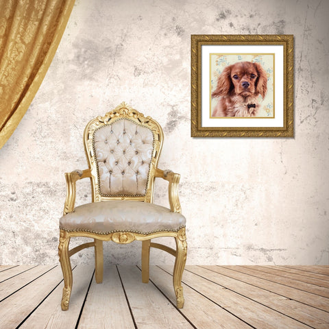 Florals and Spaniels Gold Ornate Wood Framed Art Print with Double Matting by Josefina
