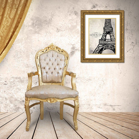 Paris Eiffel Gold Ornate Wood Framed Art Print with Double Matting by Medley, Elizabeth