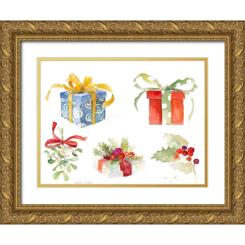 Christmas Presents Gold Ornate Wood Framed Art Print with Double Matting by Loreth, Lanie