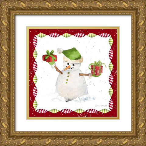 Christmas Snowman I Gold Ornate Wood Framed Art Print with Double Matting by Loreth, Lanie