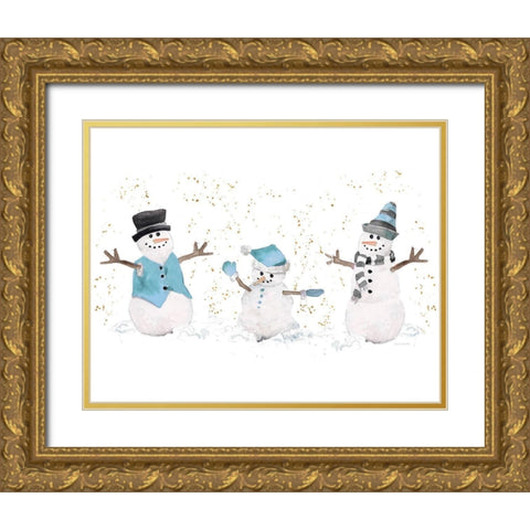 Blue Snowman Trio Gold Ornate Wood Framed Art Print with Double Matting by Loreth, Lanie