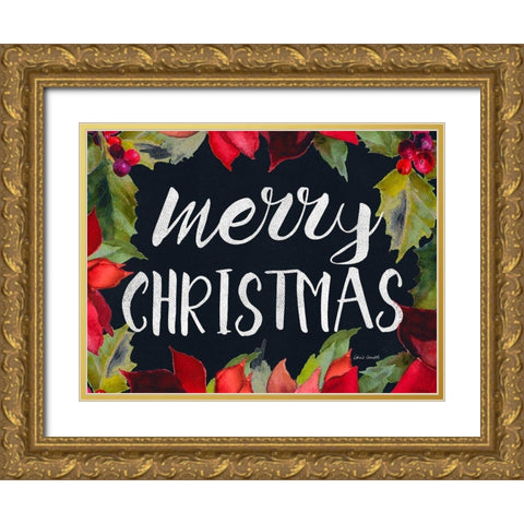 Poinsettias and Greetings I Gold Ornate Wood Framed Art Print with Double Matting by Loreth, Lanie