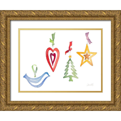 Modern Christmas Ornaments Gold Ornate Wood Framed Art Print with Double Matting by Loreth, Lanie