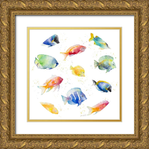 Tropical Fish Round Gold Ornate Wood Framed Art Print with Double Matting by Loreth, Lanie