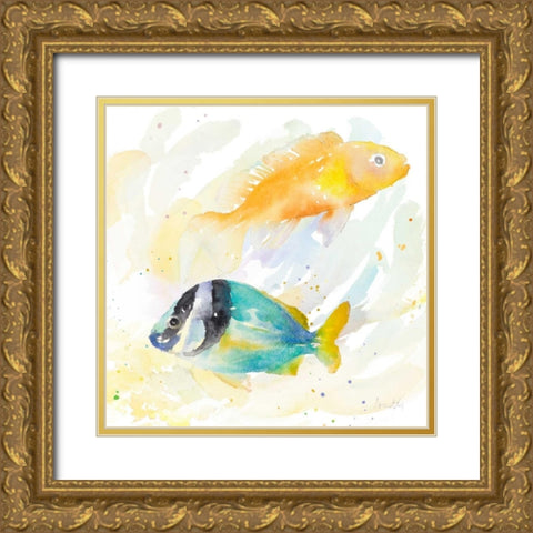 Tropical Fish Square II Gold Ornate Wood Framed Art Print with Double Matting by Loreth, Lanie