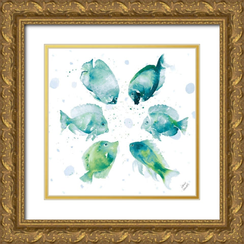 Tropical Fish Circle I Gold Ornate Wood Framed Art Print with Double Matting by Loreth, Lanie