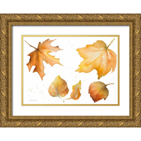 Tawny Autumn Leaves Gold Ornate Wood Framed Art Print with Double Matting by Loreth, Lanie