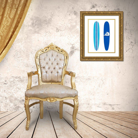 Blue Surf Boards Gold Ornate Wood Framed Art Print with Double Matting by DeRice, Julie