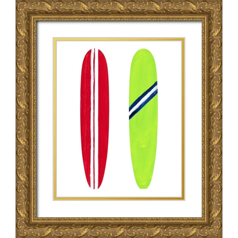 Red and Green Surf Boards Gold Ornate Wood Framed Art Print with Double Matting by DeRice, Julie