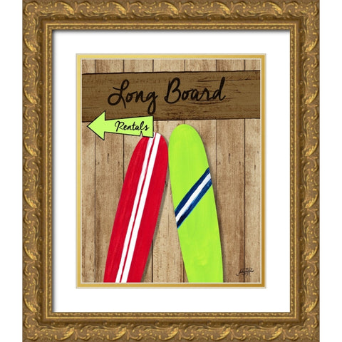 Long Board Rentals Gold Ornate Wood Framed Art Print with Double Matting by DeRice, Julie