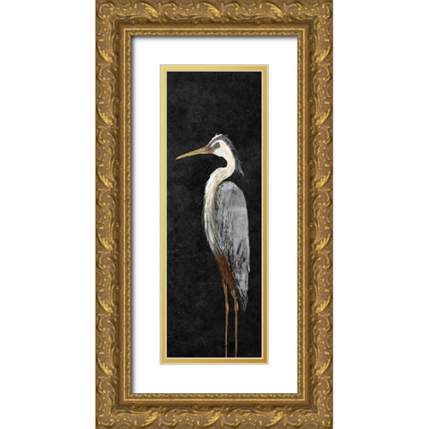 Heron on Black I Gold Ornate Wood Framed Art Print with Double Matting by DeRice, Julie