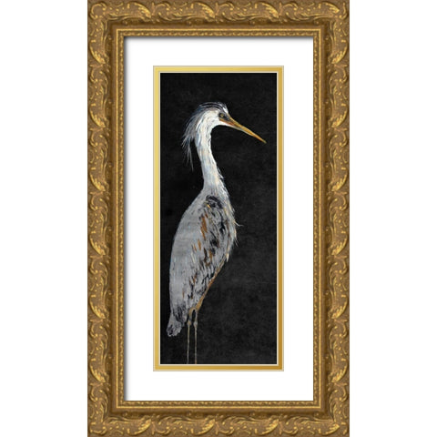 Heron on Black II Gold Ornate Wood Framed Art Print with Double Matting by DeRice, Julie