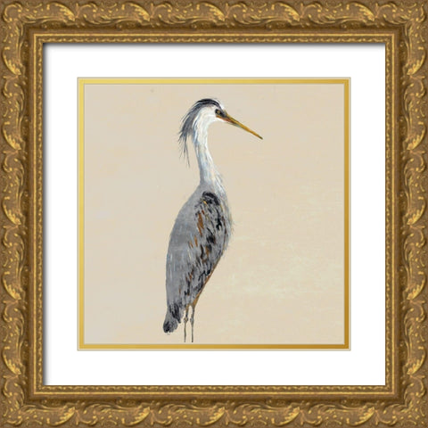 Heron on Tan I Gold Ornate Wood Framed Art Print with Double Matting by DeRice, Julie