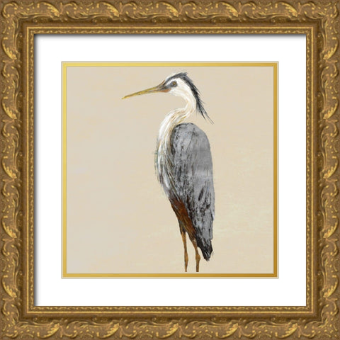 Heron on Tan II Gold Ornate Wood Framed Art Print with Double Matting by DeRice, Julie