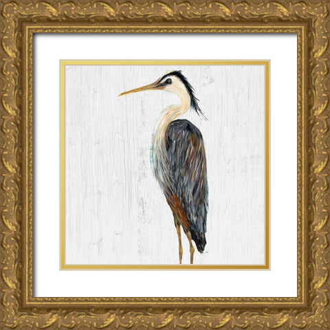 Heron On Whitewash I Gold Ornate Wood Framed Art Print with Double Matting by DeRice, Julie