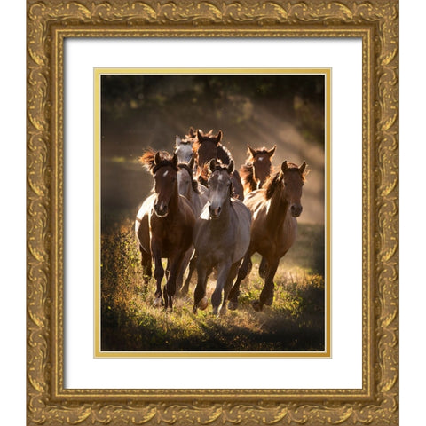 Running Mates Gold Ornate Wood Framed Art Print with Double Matting by Walker, Carol