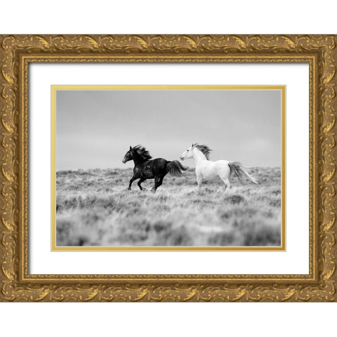 Black And White Mates Gold Ornate Wood Framed Art Print with Double Matting by Walker, Carol
