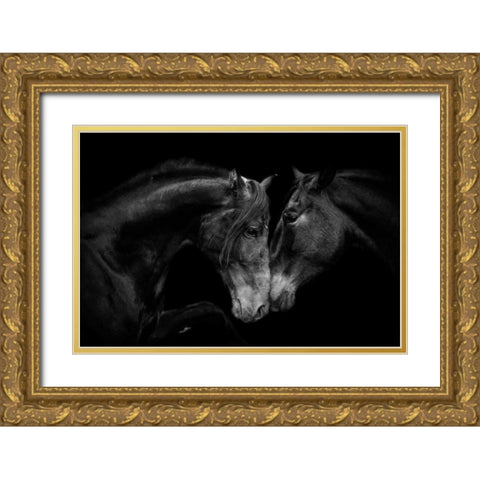The Stallion and the Marell Gold Ornate Wood Framed Art Print with Double Matting by Walker, Carol