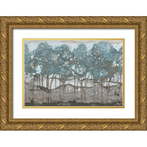 Muted Watercolor Forest Gold Ornate Wood Framed Art Print with Double Matting by Medley, Elizabeth