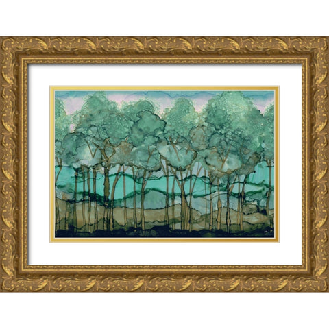 Green Tree Grove Gold Ornate Wood Framed Art Print with Double Matting by Medley, Elizabeth