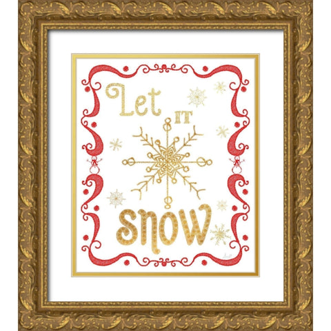 Gold and Red Christmas I Gold Ornate Wood Framed Art Print with Double Matting by Metz, Andi