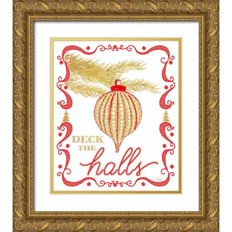 Gold and Red Christmas II Gold Ornate Wood Framed Art Print with Double Matting by Metz, Andi