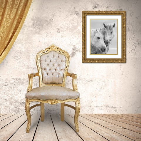 Horse Kisses Gold Ornate Wood Framed Art Print with Double Matting by Walker, Carol