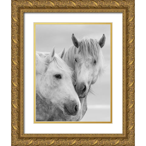 Horse Kisses Gold Ornate Wood Framed Art Print with Double Matting by Walker, Carol
