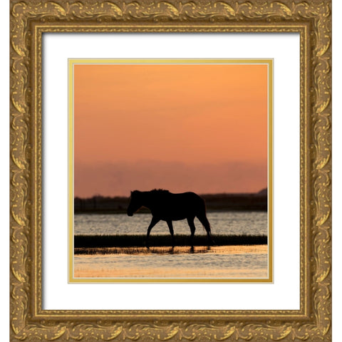 Sunset Stroll Gold Ornate Wood Framed Art Print with Double Matting by Walker, Carol