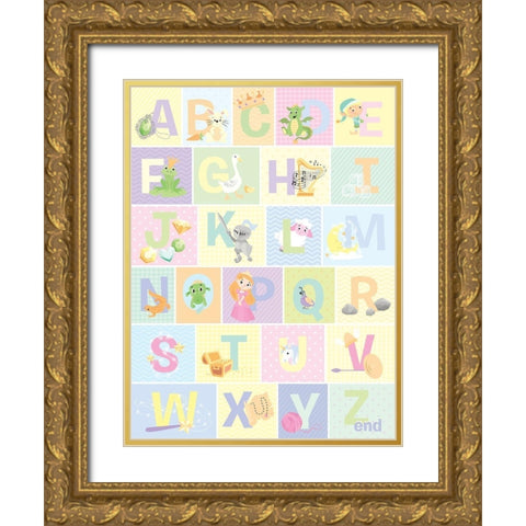 Fairy Tale Alphabet (pastel) Gold Ornate Wood Framed Art Print with Double Matting by Josefina