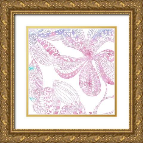 Floral Embossed II Gold Ornate Wood Framed Art Print with Double Matting by James, Nola