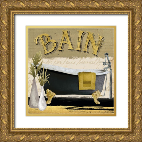 Gold and Black Bath Square I Gold Ornate Wood Framed Art Print with Double Matting by Medley, Elizabeth