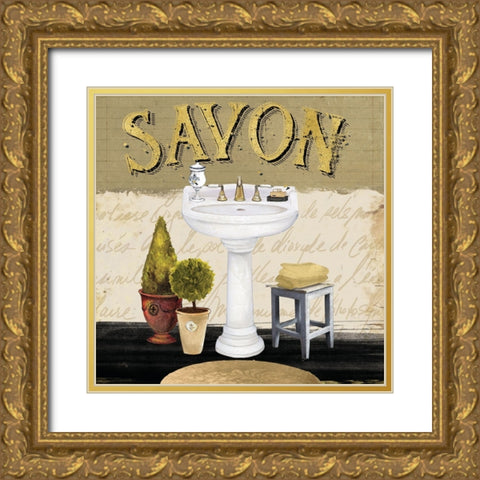 Gold and Black Bath Square II Gold Ornate Wood Framed Art Print with Double Matting by Medley, Elizabeth