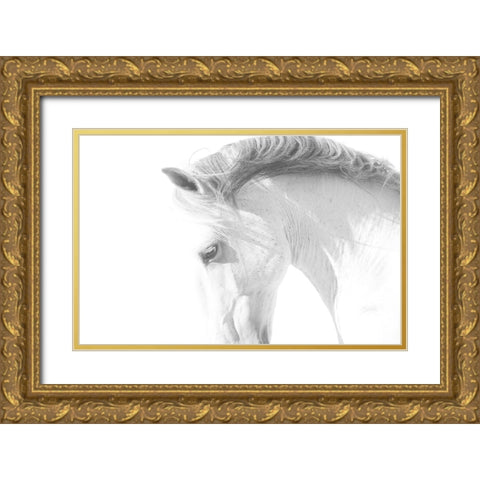 White Horse Gold Ornate Wood Framed Art Print with Double Matting by Walker, Carol