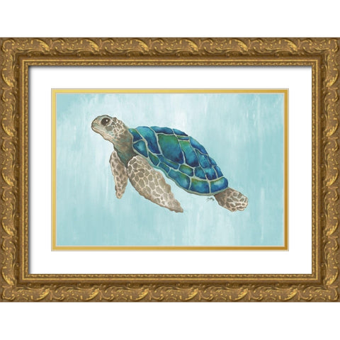 Watercolor Sea Turtle Gold Ornate Wood Framed Art Print with Double Matting by Medley, Elizabeth