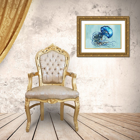 Watercolor Jellyfish Gold Ornate Wood Framed Art Print with Double Matting by Medley, Elizabeth