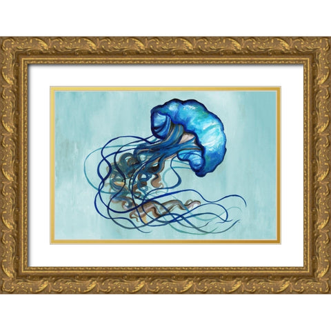Watercolor Jellyfish Gold Ornate Wood Framed Art Print with Double Matting by Medley, Elizabeth
