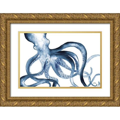 Octopus in the Blues Gold Ornate Wood Framed Art Print with Double Matting by Medley, Elizabeth