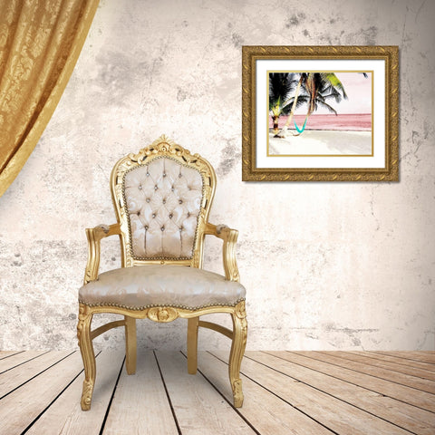 Hammock Paradise in Pink Gold Ornate Wood Framed Art Print with Double Matting by Navas, Emily