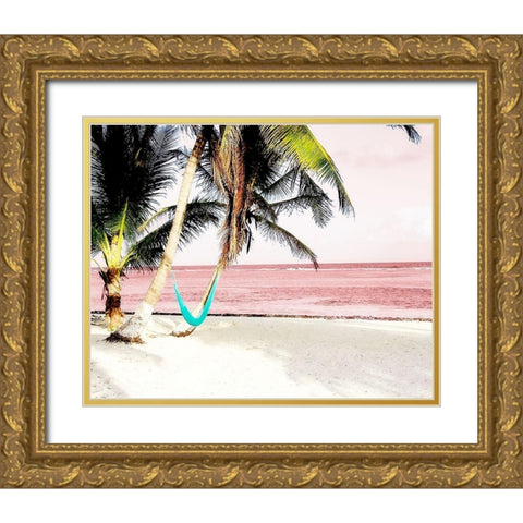 Hammock Paradise in Pink Gold Ornate Wood Framed Art Print with Double Matting by Navas, Emily