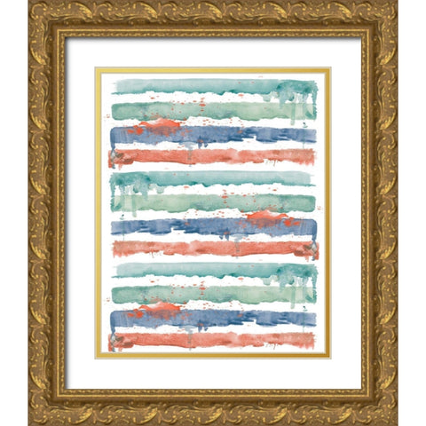 Fashion Watercolor Stripes Gold Ornate Wood Framed Art Print with Double Matting by Pinto, Patricia