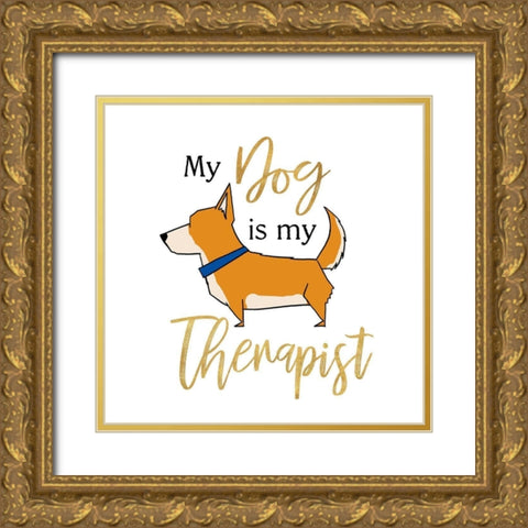 Puppy Positive V Gold Ornate Wood Framed Art Print with Double Matting by Edwins, Hugo