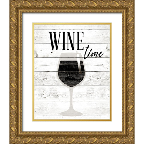Wine Time Gold Ornate Wood Framed Art Print with Double Matting by SD Graphics Studio