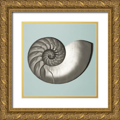 Noir Shell on Teal II Gold Ornate Wood Framed Art Print with Double Matting by Rodriguez, Jairo