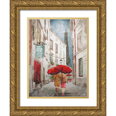 Red Umbrella II Gold Ornate Wood Framed Art Print with Double Matting by Medley, Elizabeth